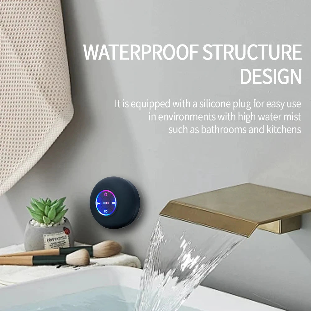 Altavoz Bluetooth 5.0 Inalámbrico Portátil con LED, Resistente al Agua IPX4, Ventosa, Estéreo para Exterior y Baño