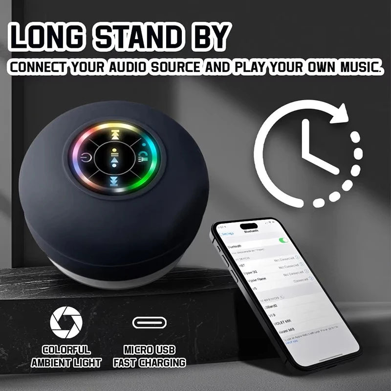 Altavoz Bluetooth 5.0 Inalámbrico Portátil con LED, Resistente al Agua IPX4, Ventosa, Estéreo para Exterior y Baño