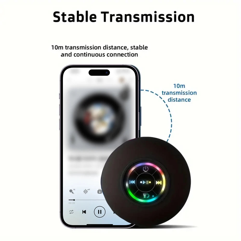 Altavoz Bluetooth 5.0 Inalámbrico Portátil con LED, Resistente al Agua IPX4, Ventosa, Estéreo para Exterior y Baño