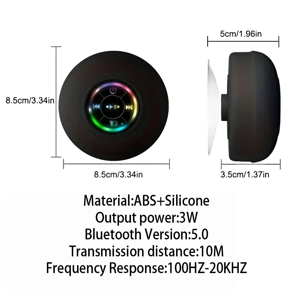 Altavoz Bluetooth 5.0 Inalámbrico Portátil con LED, Resistente al Agua IPX4, Ventosa, Estéreo para Exterior y Baño