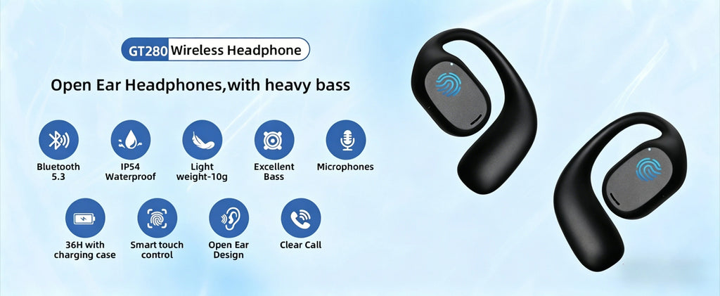 Auriculares Inalámbricos de Conducción Ósea Bluetooth 5.3 Impermeables Deportivos con Batería Larga HiFi Estéreo y Reducción de Ruido
