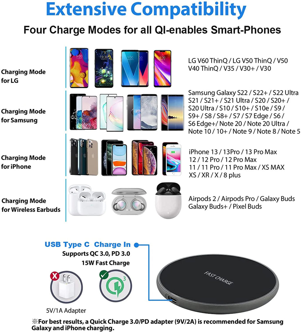 Cargador Inalámbrico 50W para iPhone 14 15 16 17 Pro y Samsung S25 S26 S8 S9 S10 - Base de Carga Rápida