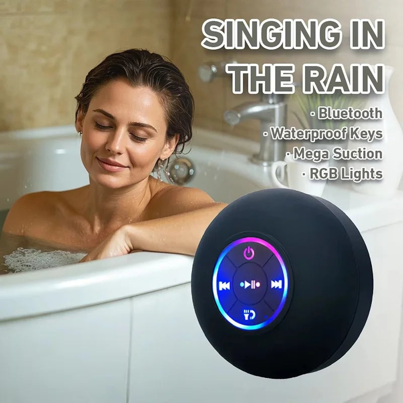 Altavoz Bluetooth 5.0 Inalámbrico Portátil con LED, Resistente al Agua IPX4, Ventosa, Estéreo para Exterior y Baño