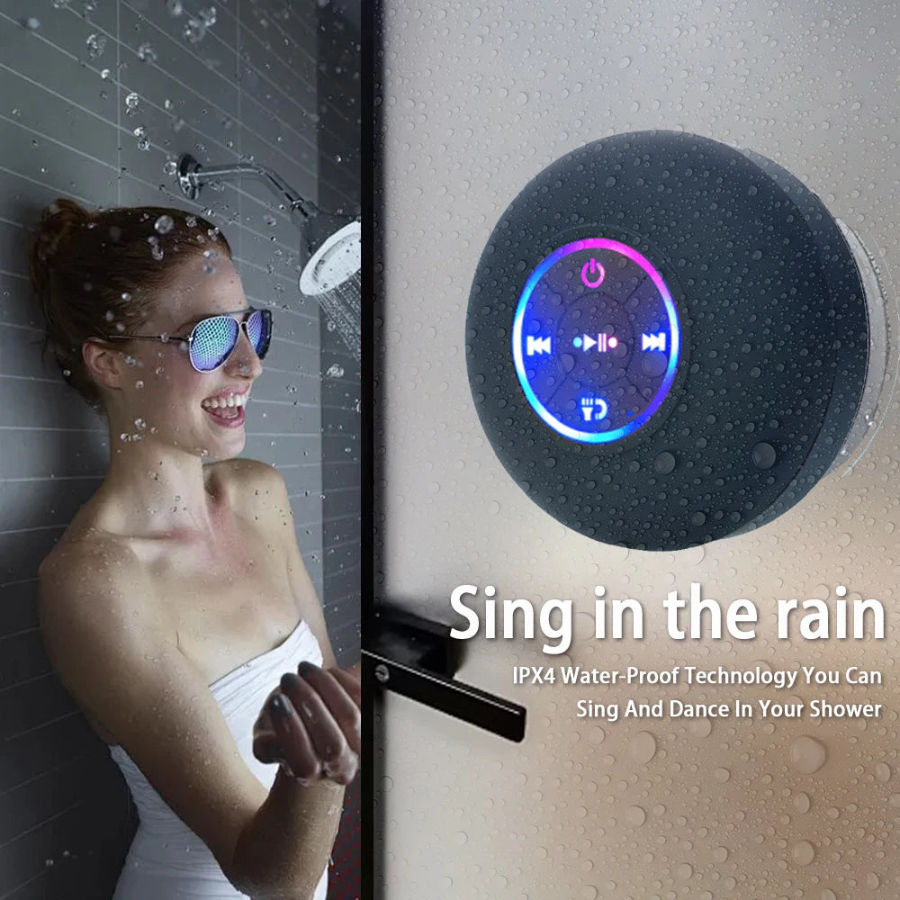 Altavoz Bluetooth 5.0 Inalámbrico Portátil con LED, Resistente al Agua IPX4, Ventosa, Estéreo para Exterior y Baño