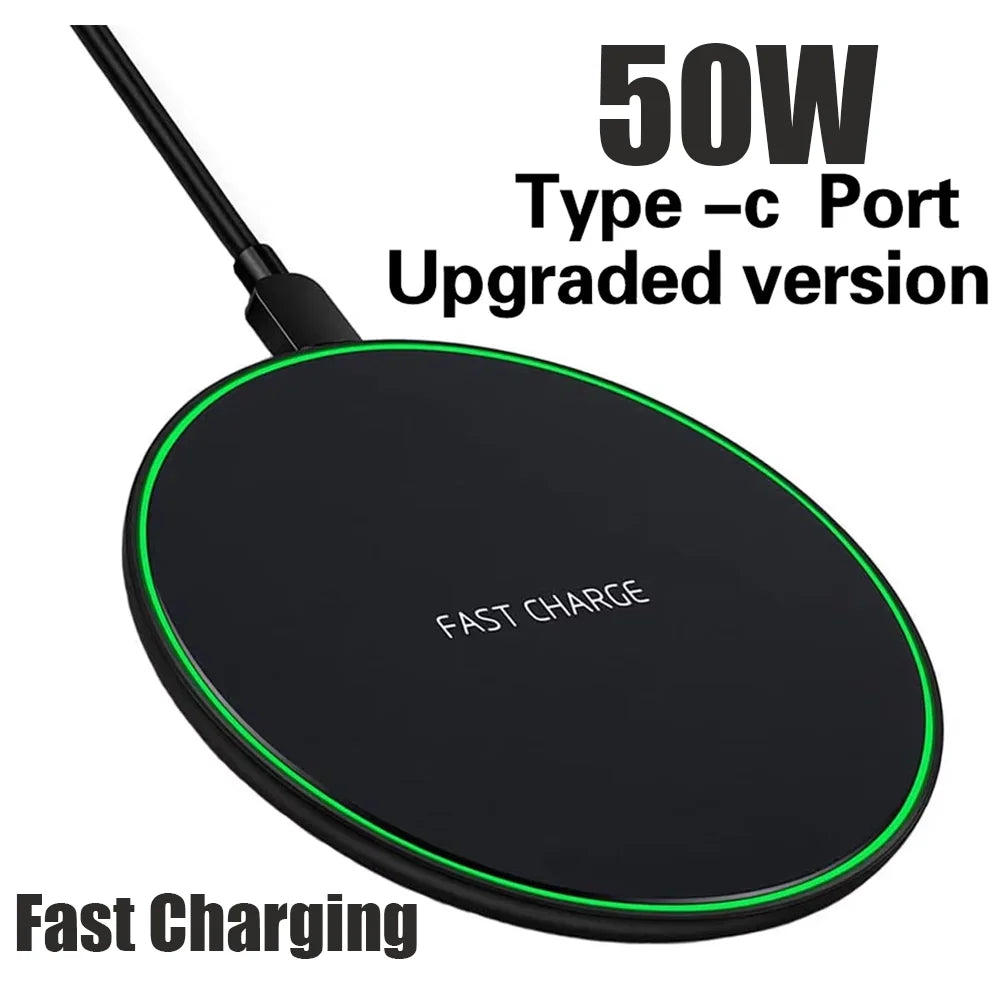 Cargador Inalámbrico 50W para iPhone 14 15 16 17 Pro y Samsung S25 S26 S8 S9 S10 - Base de Carga Rápida