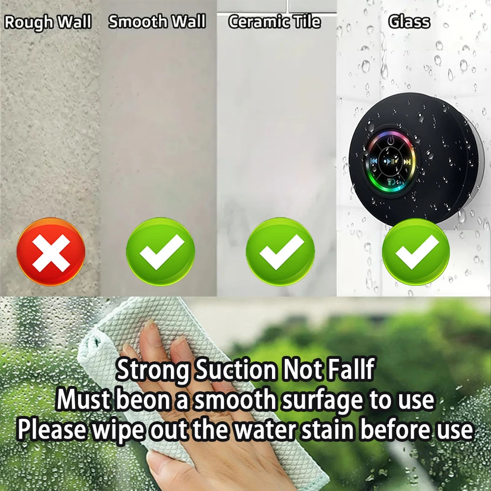 Altavoz Bluetooth 5.0 Inalámbrico Portátil con LED, Resistente al Agua IPX4, Ventosa, Estéreo para Exterior y Baño