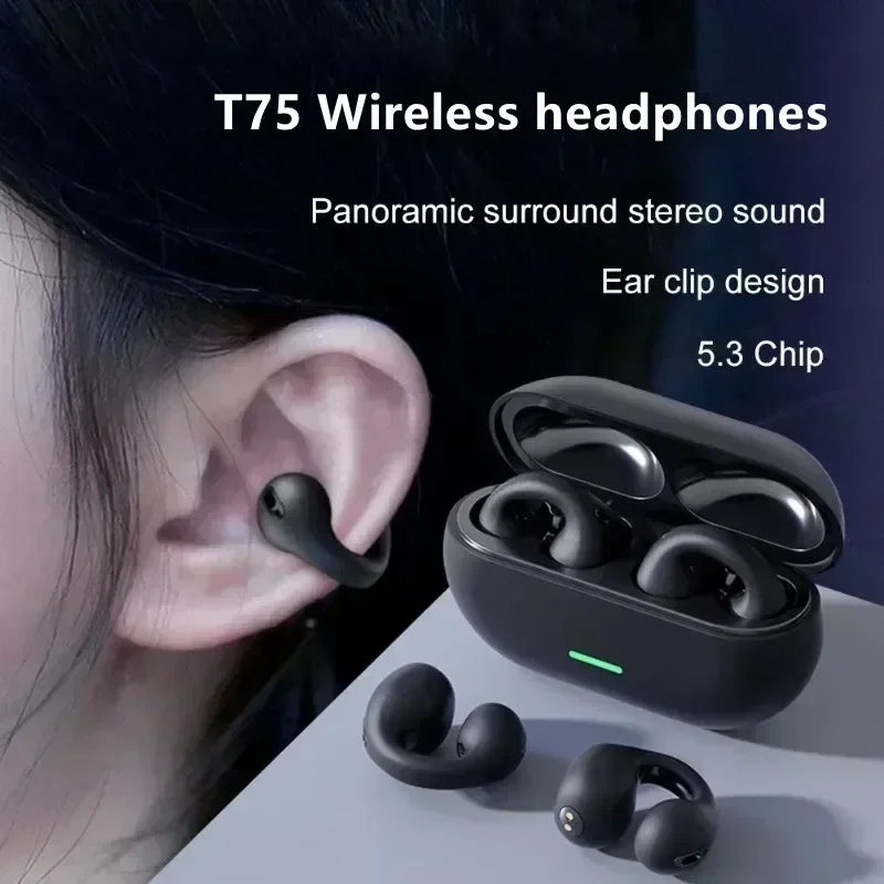 Auriculares Inalámbricos T75 de Conducción Ósea Bluetooth 5.3 Deportivos HiFi Impermeables TWS