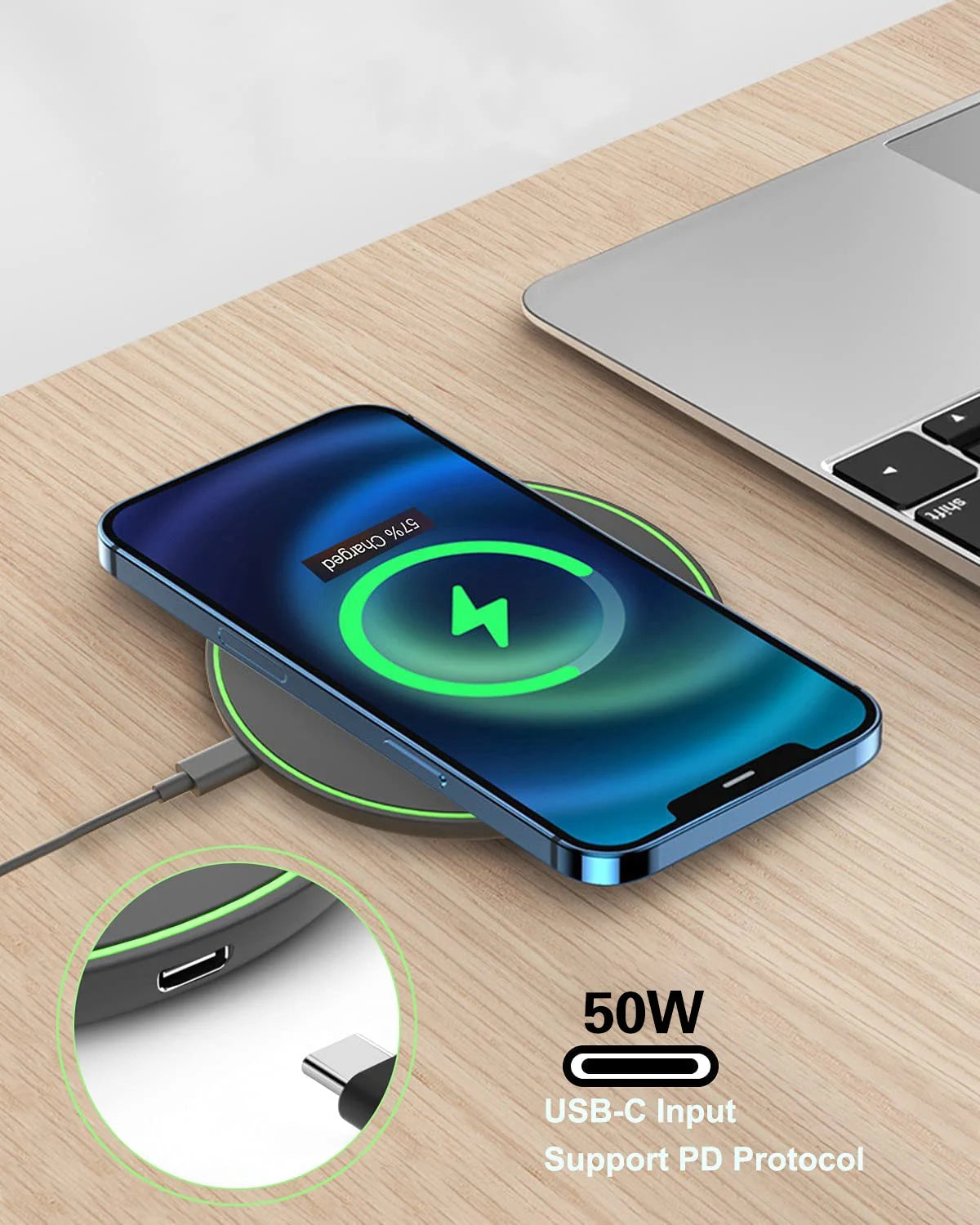 Cargador Inalámbrico 50W para iPhone 14 15 16 17 Pro y Samsung S25 S26 S8 S9 S10 - Base de Carga Rápida
